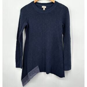 LOGO by Lori Goldstein Ribbed Knit Tunic Sweater Blue w/ LaceLace Womens XXS 2XS